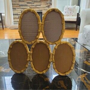 Gold Plated Faux Bamboo 5 Picture Frame 1970s Gilt Metal Grandmill
